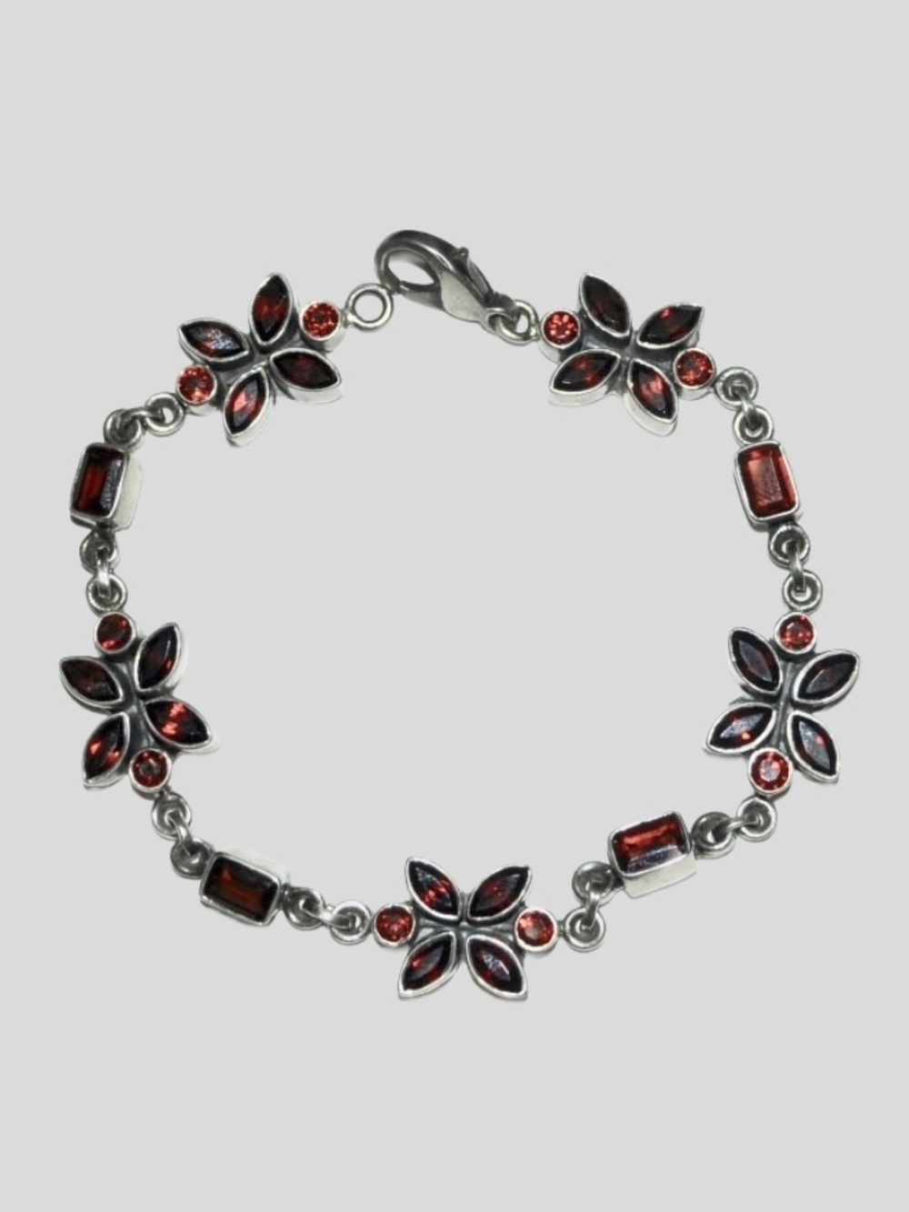 Nicky Butler Red Garnet Gemstone Flower Bracelet in Sterling Silver
